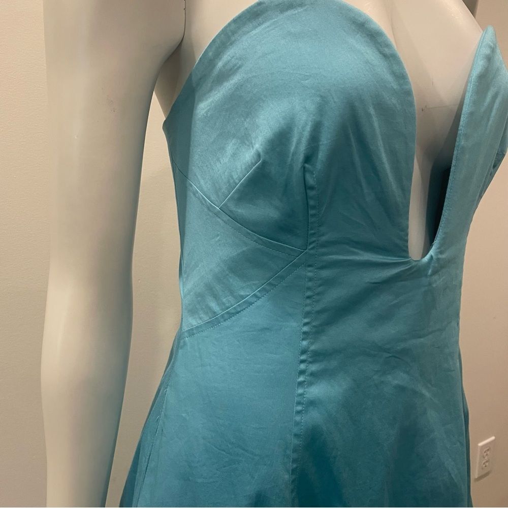 NWT CULT GAIA Chiara Sleeveless Blue Cotton-Blend Plunge Bubble Skirt Midi Dress - Picture 9 of 15